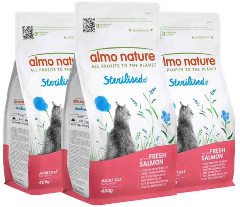 Kattenvoer Droog Sterilised Zalm - 3 x 400 gr - Voordeelverpakking by Almo Nature – product photo