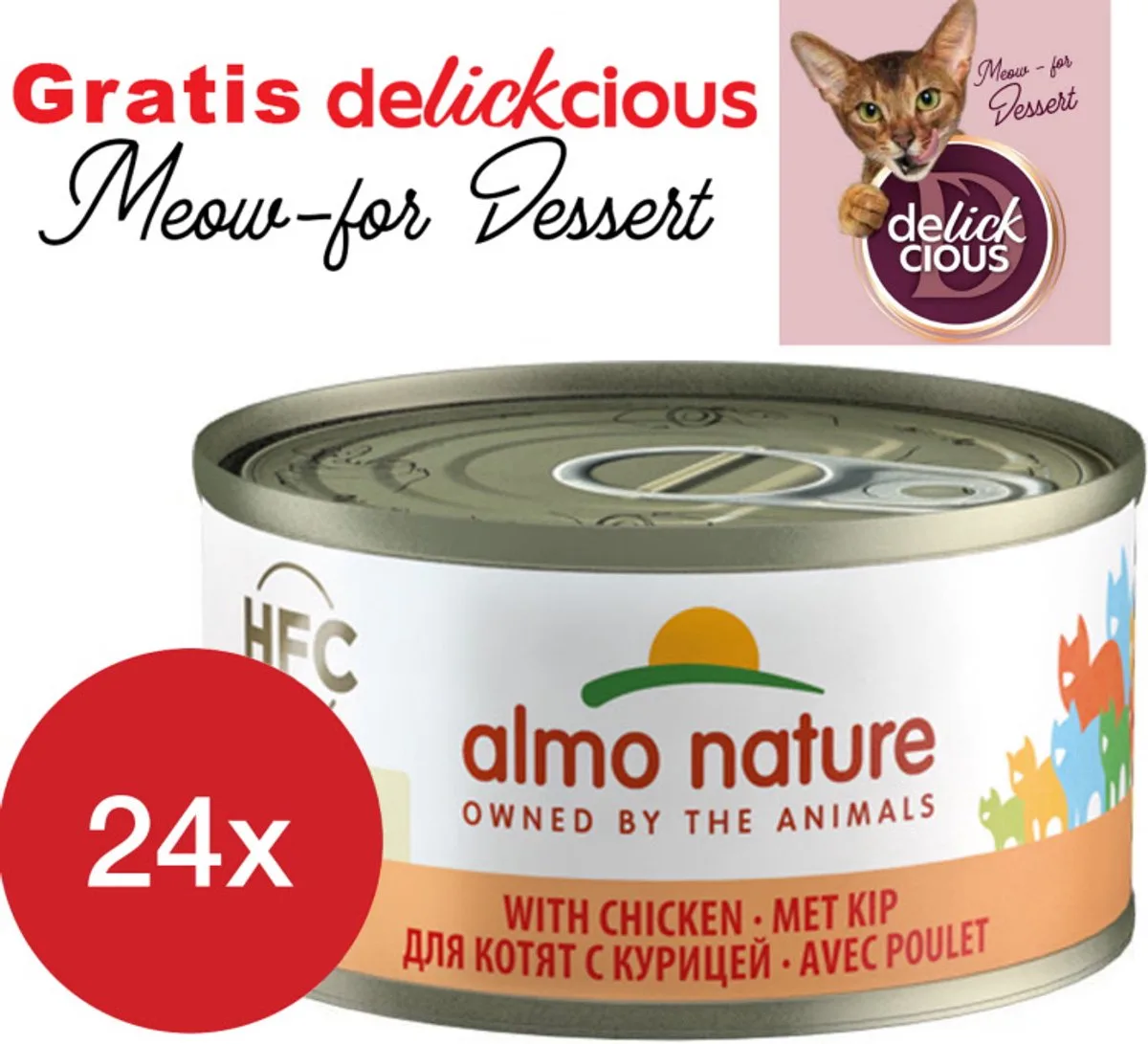 kitten met kip 24 x 70 gram met GRATIS Delickcious dessert by Almo Nature – product photo