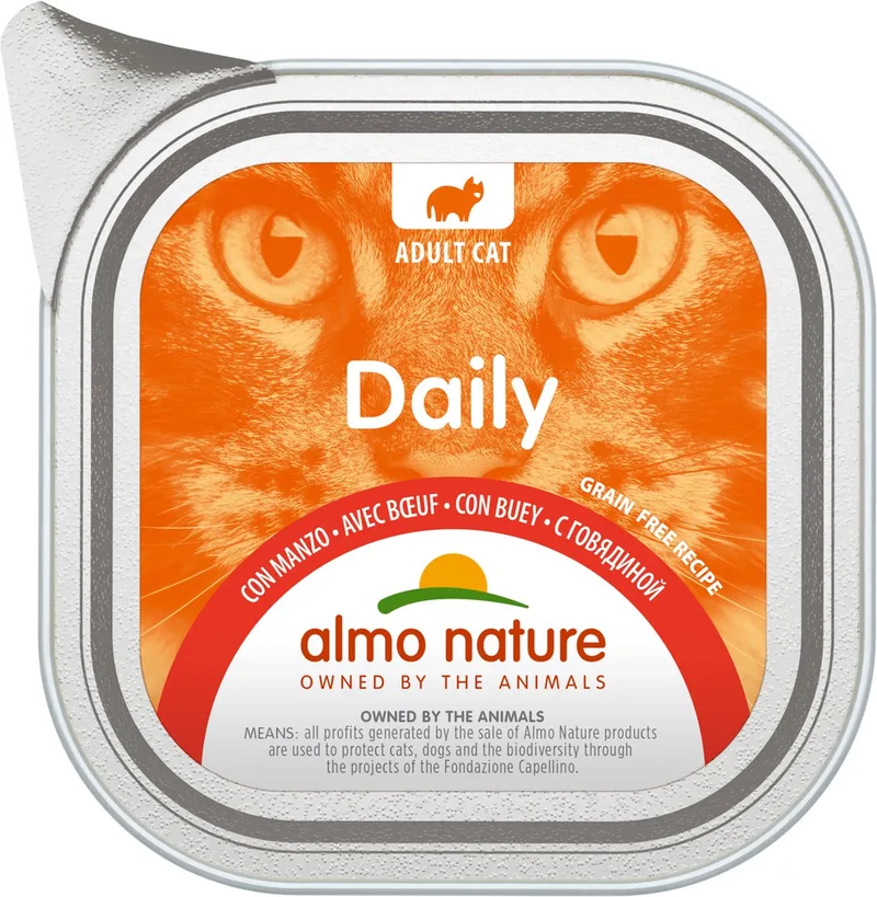 Natvoer voor Katten - Daily Menu Kuipje - 32 x 100g - met Rund - 32 x 100 gram fra Almo Nature – produktbillede