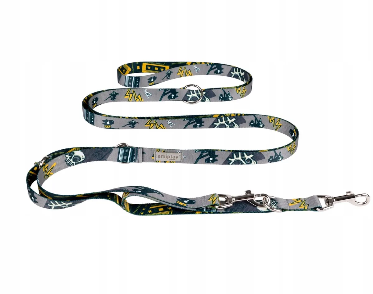 Amik M 8-in-1 verstelbare hondenlijn, 2-4m, DirtyDog design de Amiplay en Gris – photo produit