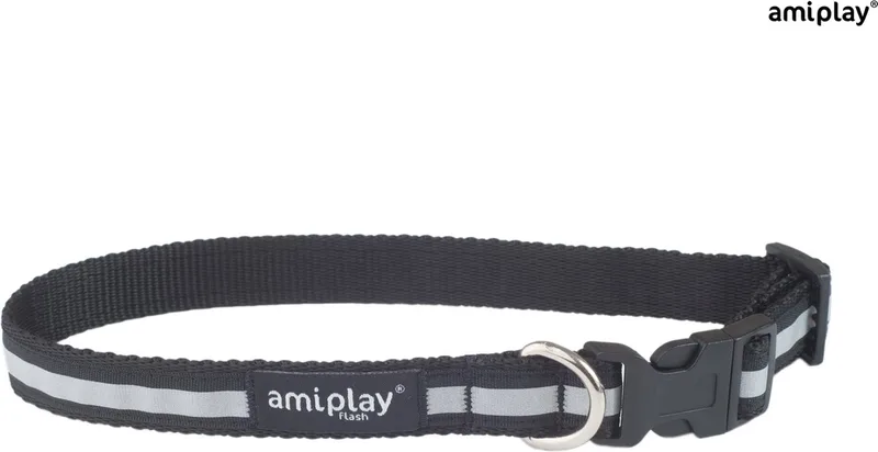 Halsband verstelbaar Shine maat-M / 25-40x1,5cm by Amiplay in Black – product photo