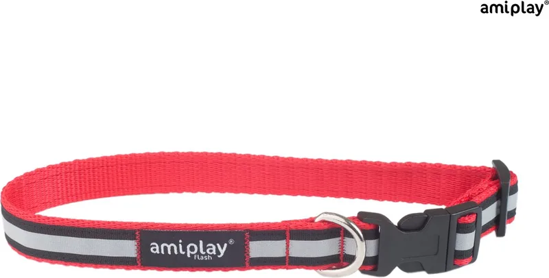 Halsband verstelbaar Shine maat-XL / 45-70x2,5cm de Amiplay en Rouge – photo produit