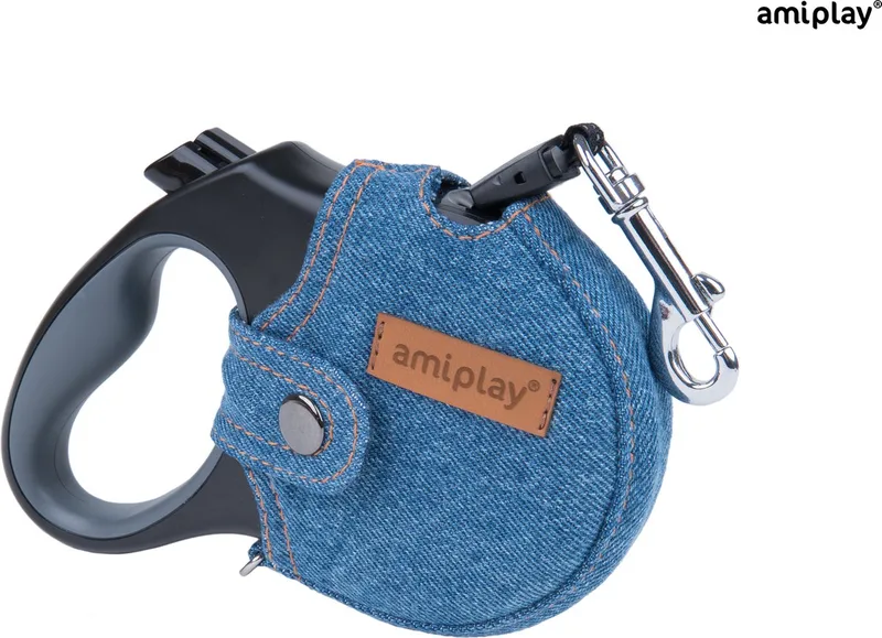 Infini Rollijn - Denim Cover - Blauw - Tape lijn - Reflecterend - S - Lengte: 3 meter - Geschikt voor honden tot 12 kg de Amiplay en Denim Lichtblauw – photo produit