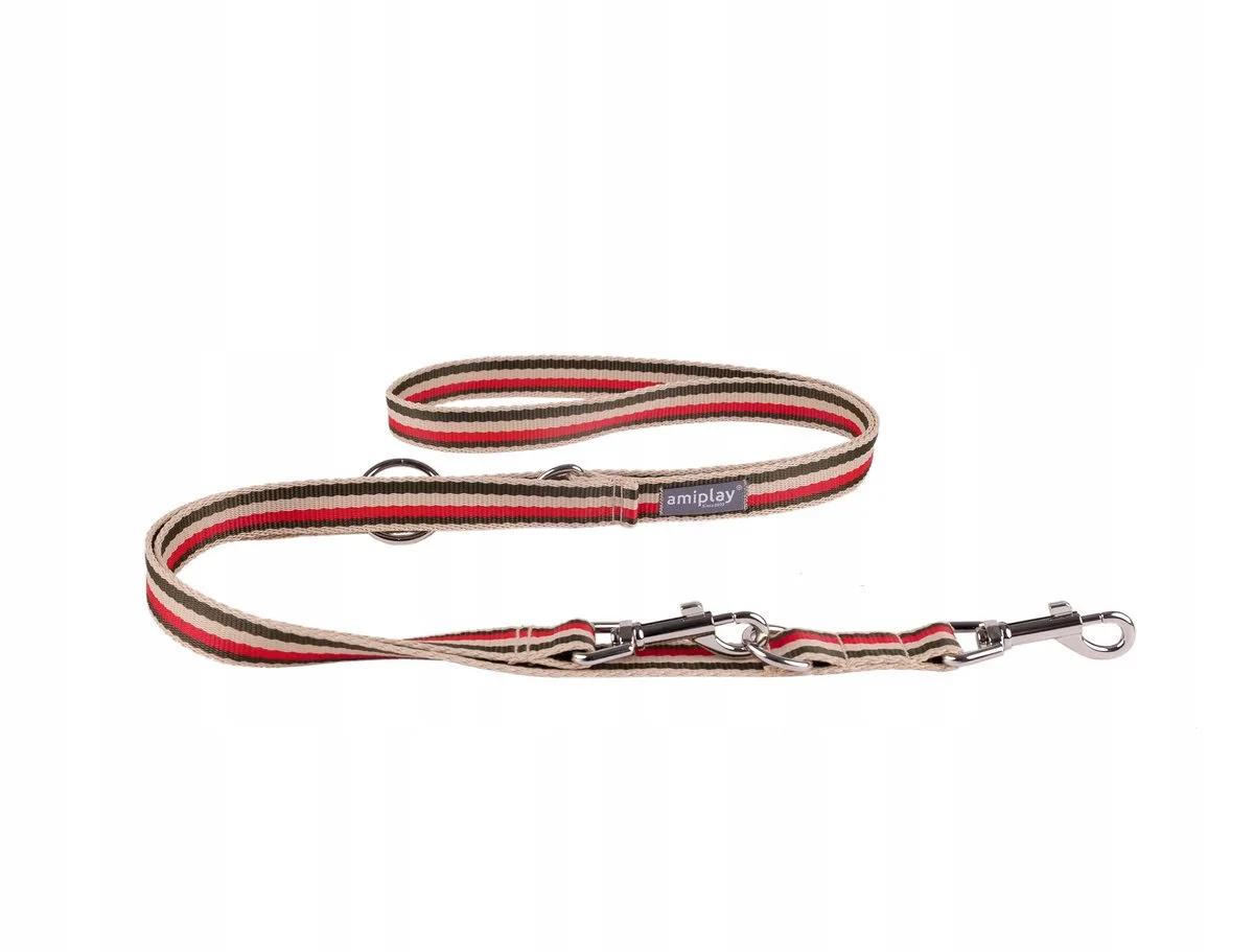 Populaire 6-in-1 verstelbare hondenlijn, 100-200cm, rood-olijf by Amiplay – product photo