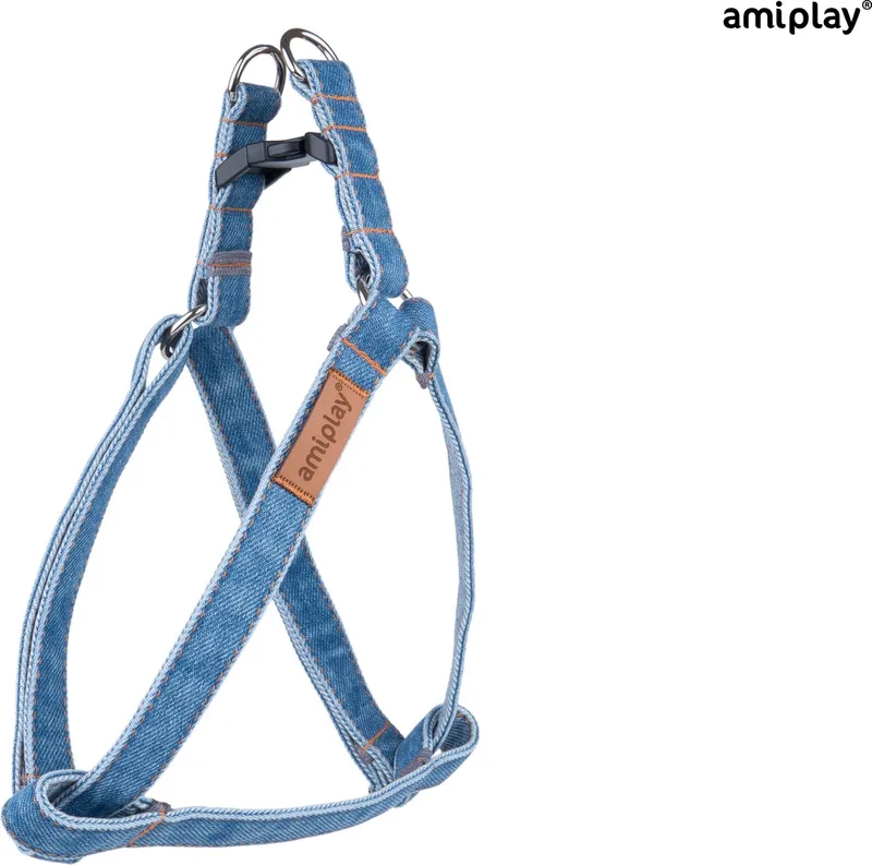 Prestige Harnas / Hondentuigje - Denim - Blauw - M - Hals- en borstomtrek: 30 - 55 cm (GELIEVE ALVORENS BESTELLEN OPMETEN) de Amiplay en Denim Lichtblauw – photo produit
