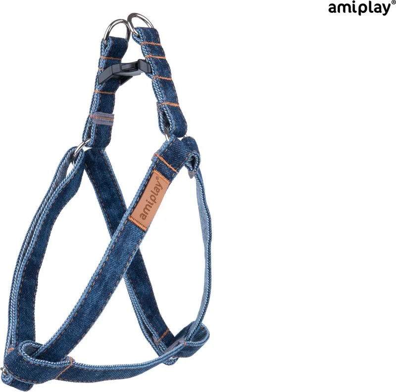Prestige Harnas / Hondentuigje - Denim - Navy - M - Hals- en borstomtrek: 30 - 55 cm (GELIEVE ALVORENS BESTELLEN OPMETEN) de Amiplay en Denim Donkerblauw – photo produit