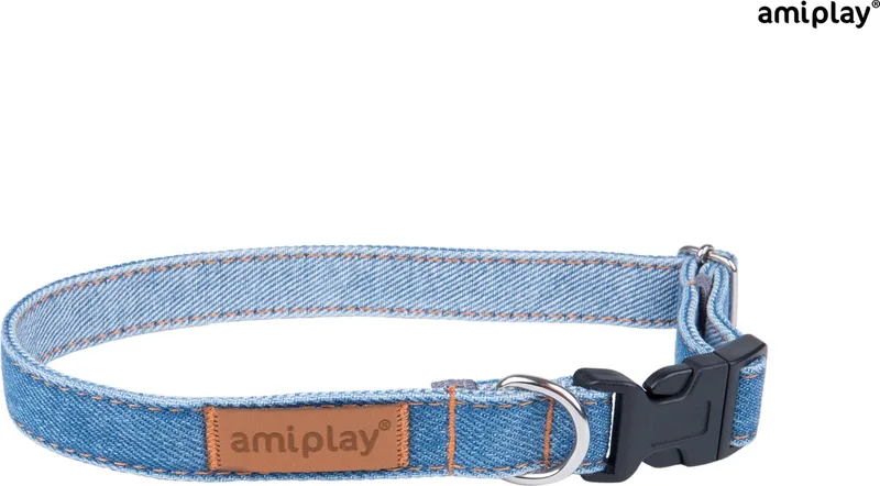 Prestige Hondenhalsband / Halsband - Denim - Denim Blauw - L - Breedte: 2 cm - Nekomtrek: 35-50 cm (GELIEVE ALVORENS BESTELLEN OPMETEN) de Amiplay en Bleu clair – photo produit