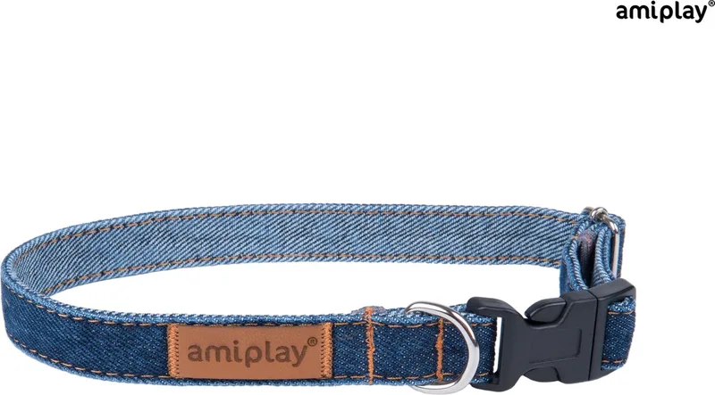 Prestige Hondenhalsband / Halsband - Denim - Navy - Breedte: 2 cm - Nekomtrek: 35-50 cm (GELIEVE ALVORENS BESTELLEN OPMETEN) de Amiplay en Bleu foncé – photo produit