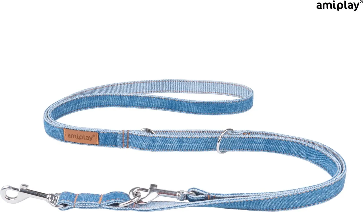 Prestige Verstelbare Hondenlijn - Denim - Blauw - L - Breedte: 2 cm - Lengte: 100 - 200 cm van Amiplay in Denim licht blauw – productfoto