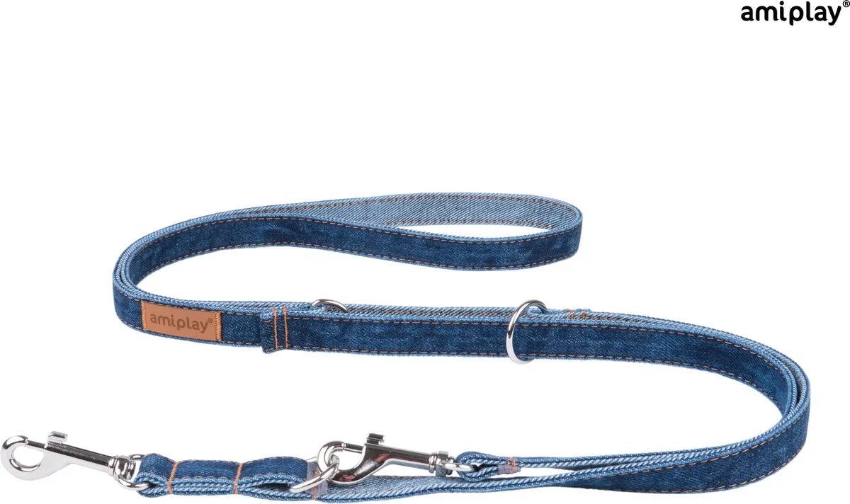 Prestige Verstelbare Hondenlijn - Denim - Navy - L - Breedte: 2 cm - Lengte: 100 - 200 cm van Amiplay in Denim donker blauw – productfoto