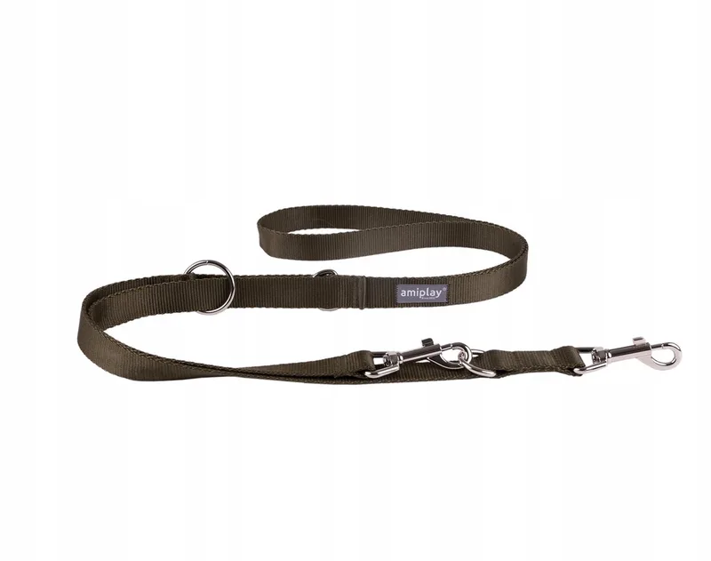 Verstelbare Lijn 6-in-1 Populaire Olijfgroene Hondenhalsband S by Amiplay – product photo