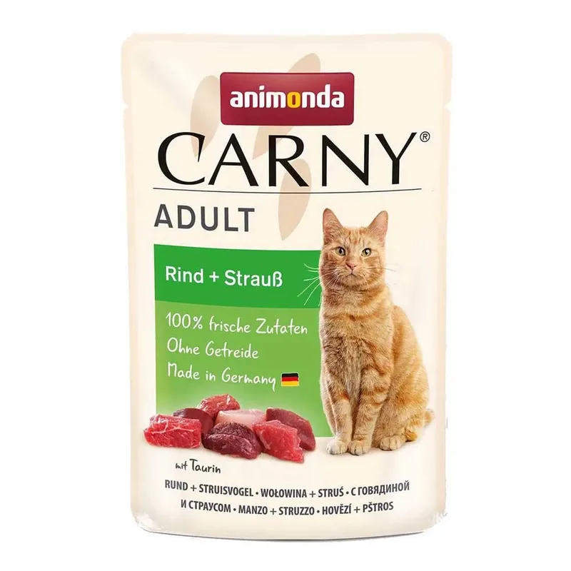 Carny Adult Nassfutter Für Katzen Rindfleisch Und Strauß 85g von Animonda – Produktfoto