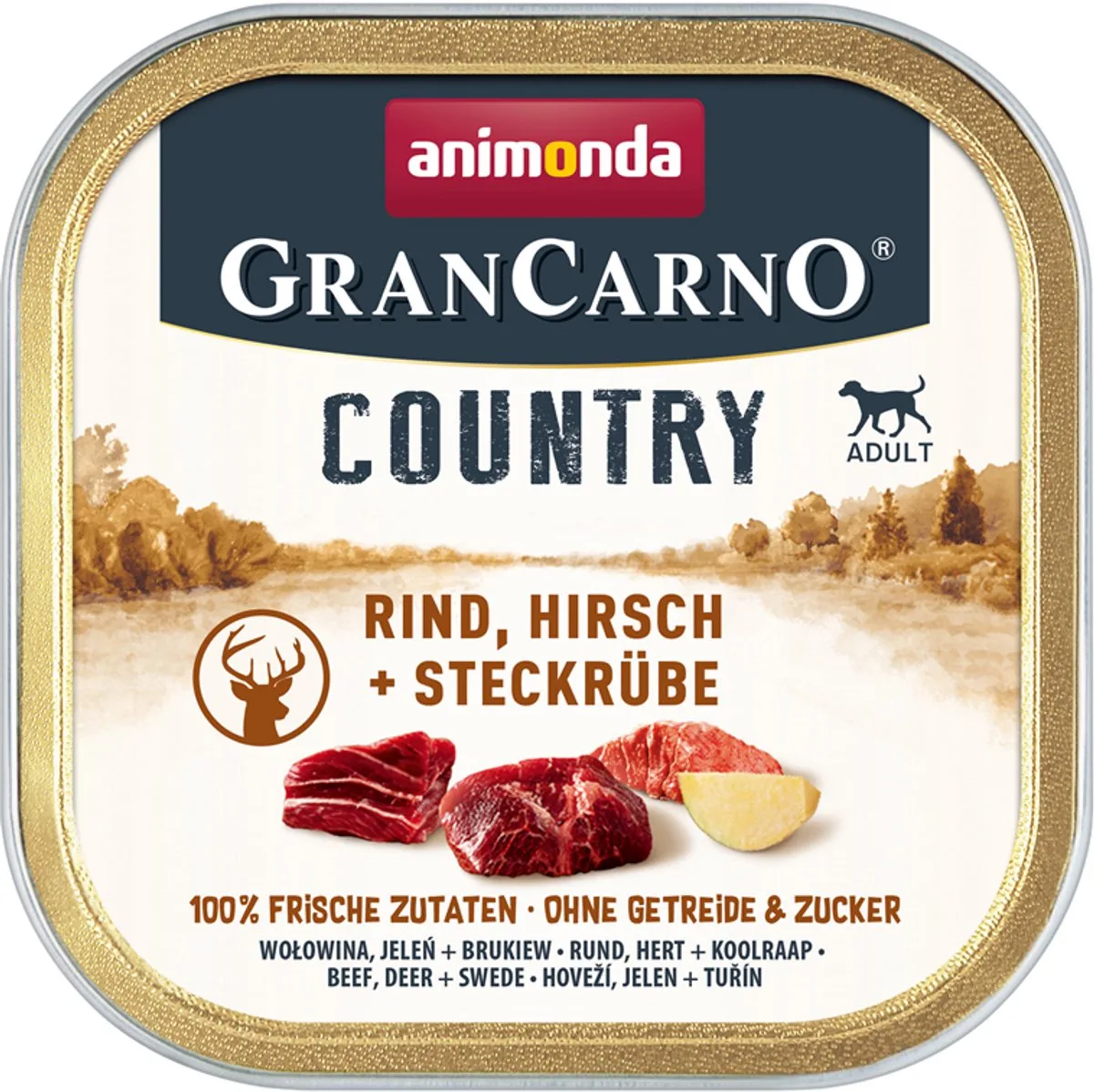 Dog - GranCarno Country Adult 22x150g - Rund, hert & koolraap by Animonda – product photo