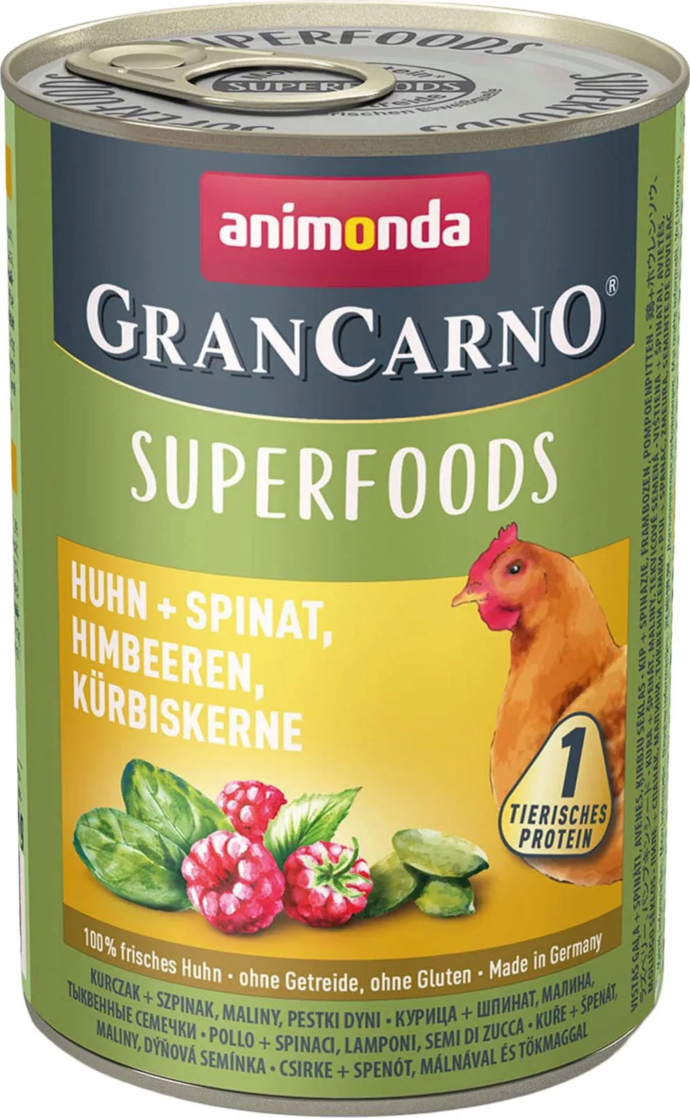 GranCarno Adult Superfoods 400g - Huhn, Spinat und Himbeeren fra Animonda – produktbillede