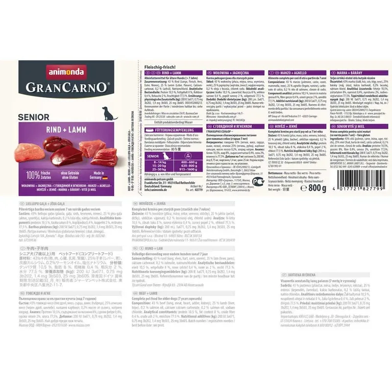 Grancarno Senior Beef Met Lam Natvoer Voor Honden 800g by Animonda – product photo 2 of 2