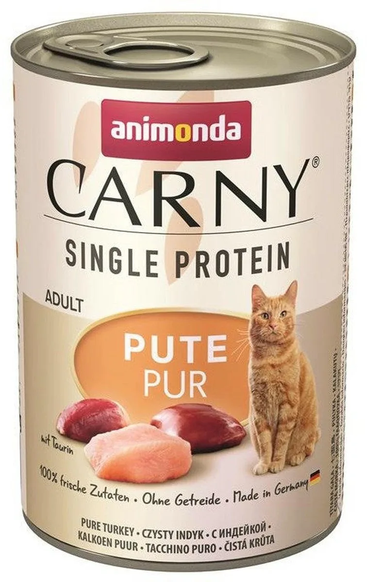 Kat in blik Carny Adult Single Protein 6x400g - pure kalkoen de Animonda – photo produit