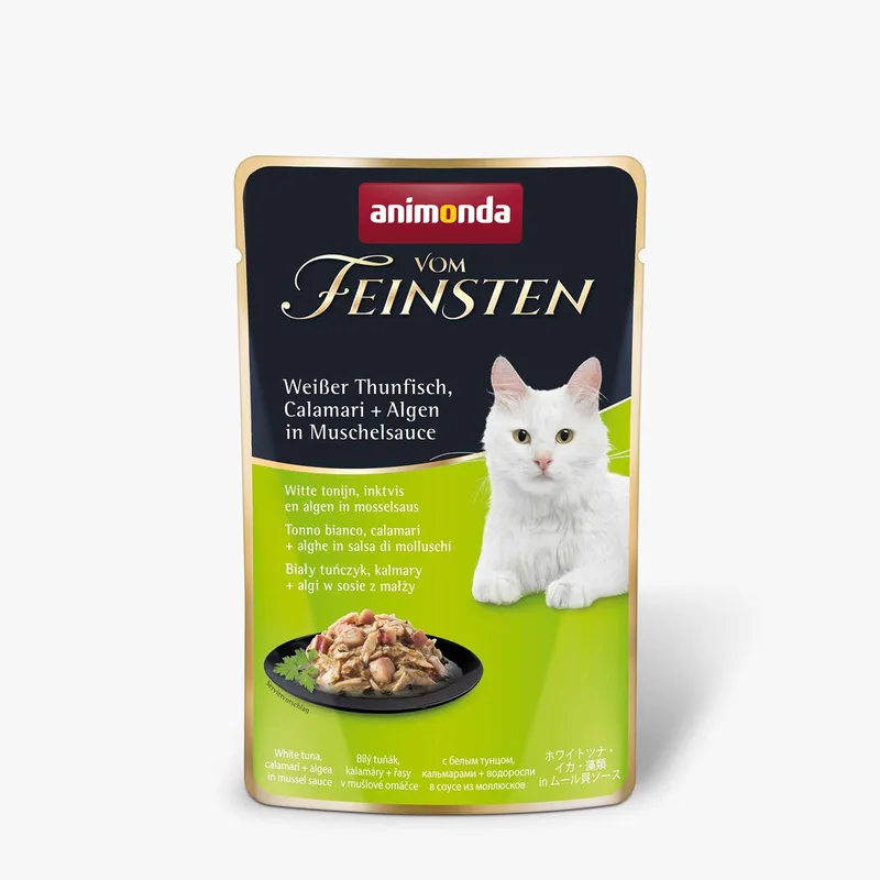 Vom Feinsten Adult met witte tonijn, calamares + zeewier in mosselsaus 18 x 50 gram - natvoer voor kat de Animonda – photo produit