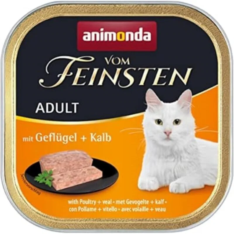 Vom Feinsten Adult Nassfutter für Katzen Geflügel + Rind, getreidefrei, 32 x 100 g von Animonda – Produktfoto