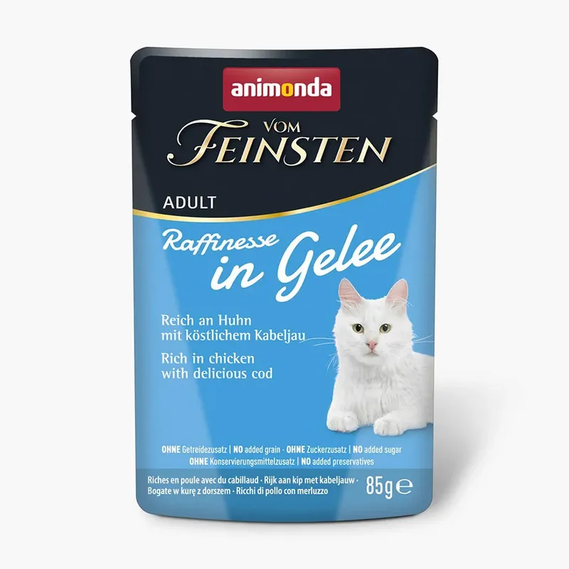 Vom Feinsten Adult Raffinesse In Gelei Rijk Aan Kip Met Kabeljauw Natvoer Voor Katten 85g by Animonda – product photo