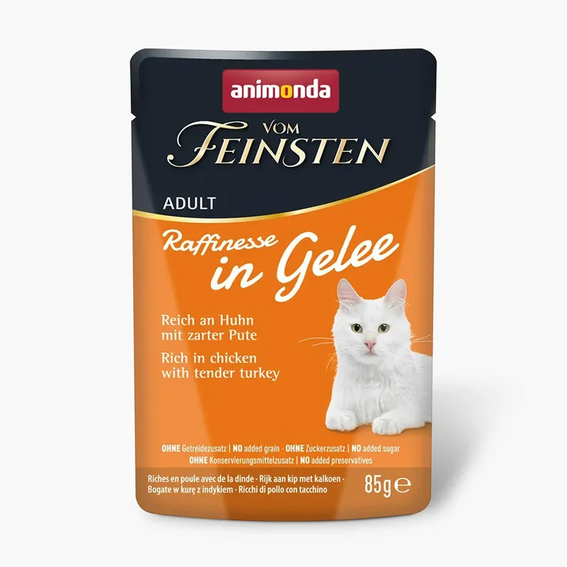 Vom Feinsten Adult Raffinesse In Gelei Rijk Aan Kip Met Kalkoen Natvoer Voor Katten 85g by Animonda – product photo