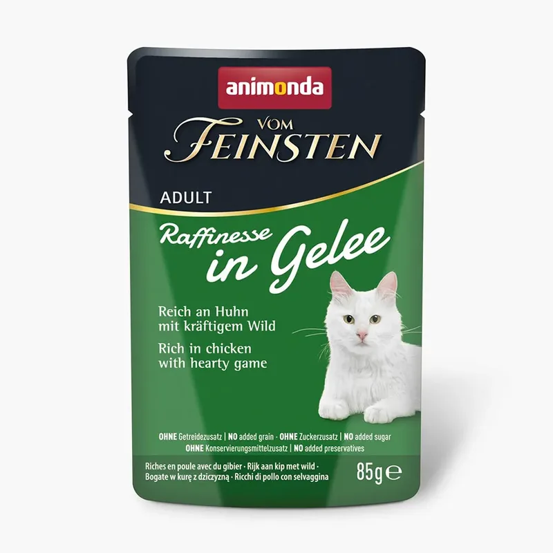 Vom Feinsten Adult Raffinesse En Gelée Riche En Poulet Avec Du Gibier Nourriture Humide Pour Chats 85g de Animonda – photo produit