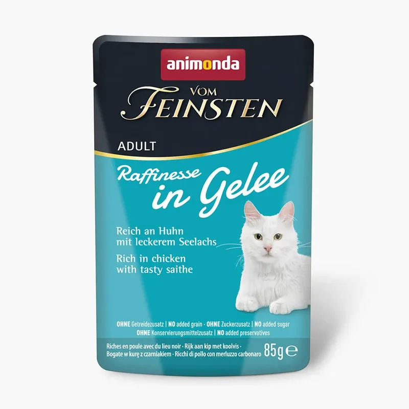 Vom Feinsten Adult Raffinesse In Gelei Rijk Aan Kip Met Zwarte Koolvis Natvoer Voor Katten 85g by Animonda – product photo