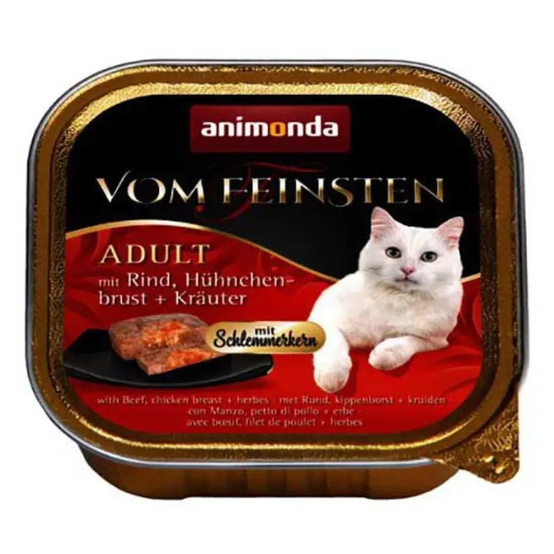 Vom Feinsten Classic Beef Chicken And Breast Herbs Nassfutter Für Katzen Mit Hochwertigem Rindfleisch Huhn Und Kräutern 100g von Animonda – Produktfoto