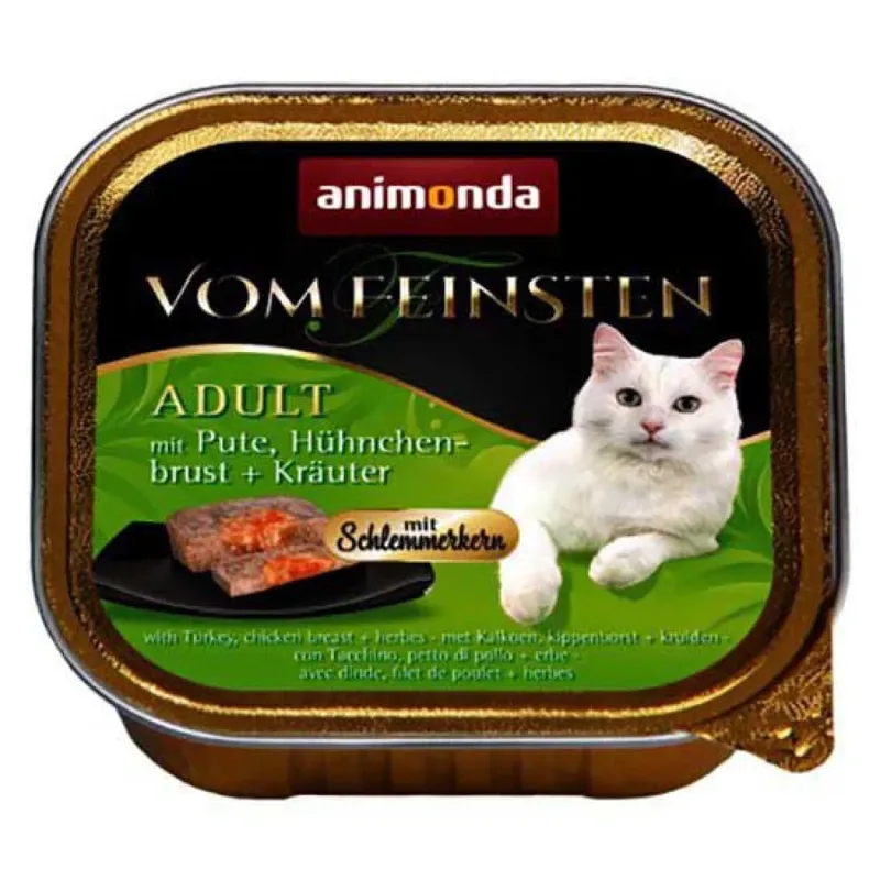 Nourriture Humide Pour Chats Vom Feinsten Classic Dinde Poulet Poitrine Herbes 100g de Animonda – photo produit