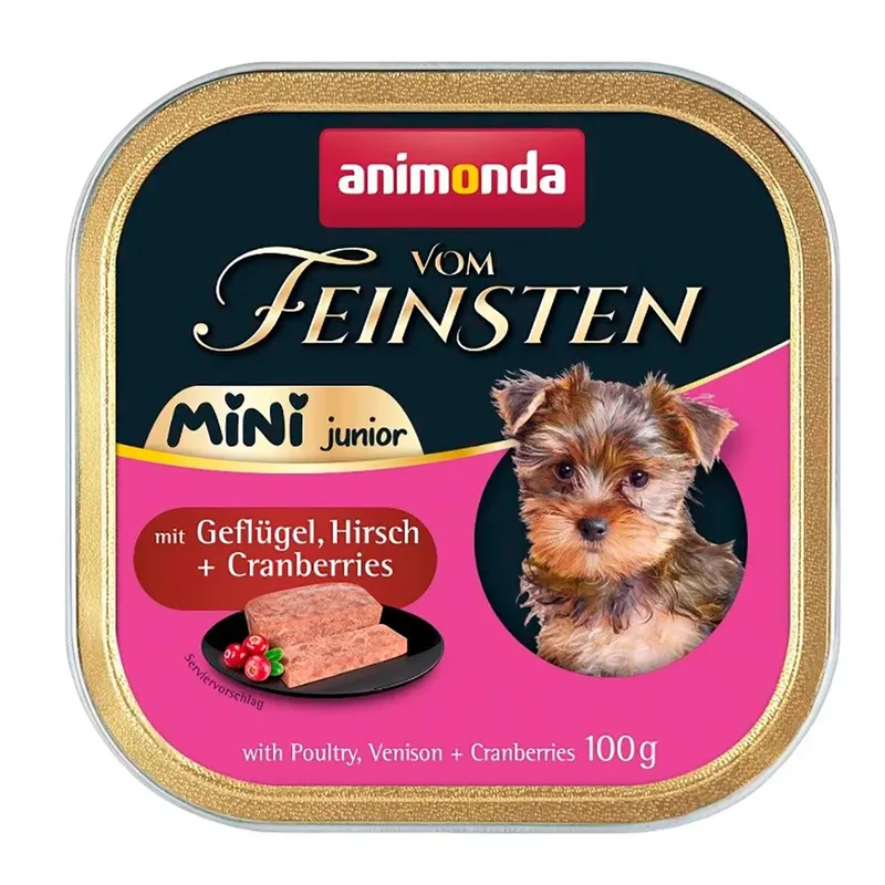Vom Feinsten Junior Mini Geflügel Mit Wild Und Cranberries Nassfutter Für Hunde 100g von Animonda – Produktfoto