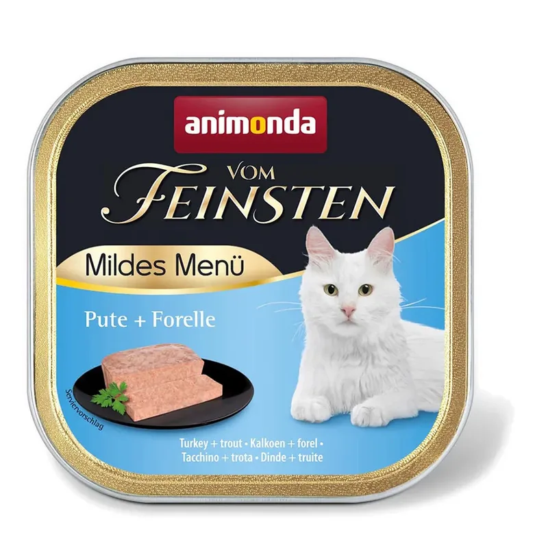 Vom Feinsten Mildes Menu Kalkoen En Forel Natvoer Voor Katten 100g fra Animonda – produktbillede