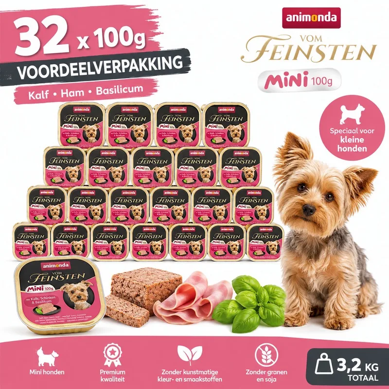 Vom Feinsten Adult Mini Nassfutter Für Hunde Kalb Schinken Und Basilikum 100g von Animonda – Produktfoto