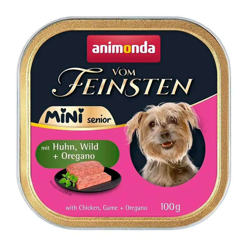 Vom Feinsten Senior Mini Huhn Mit Wild Und Oregano Nassfutter Für Hunde 100g by Animonda – product photo