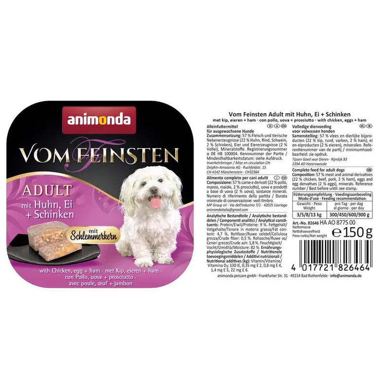Vom Feinstengourmet Core Met Kippenei + Ham-ei Kip Ham Volwassen Nat Hondenvoer 150g by Animonda – product photo 2 of 2