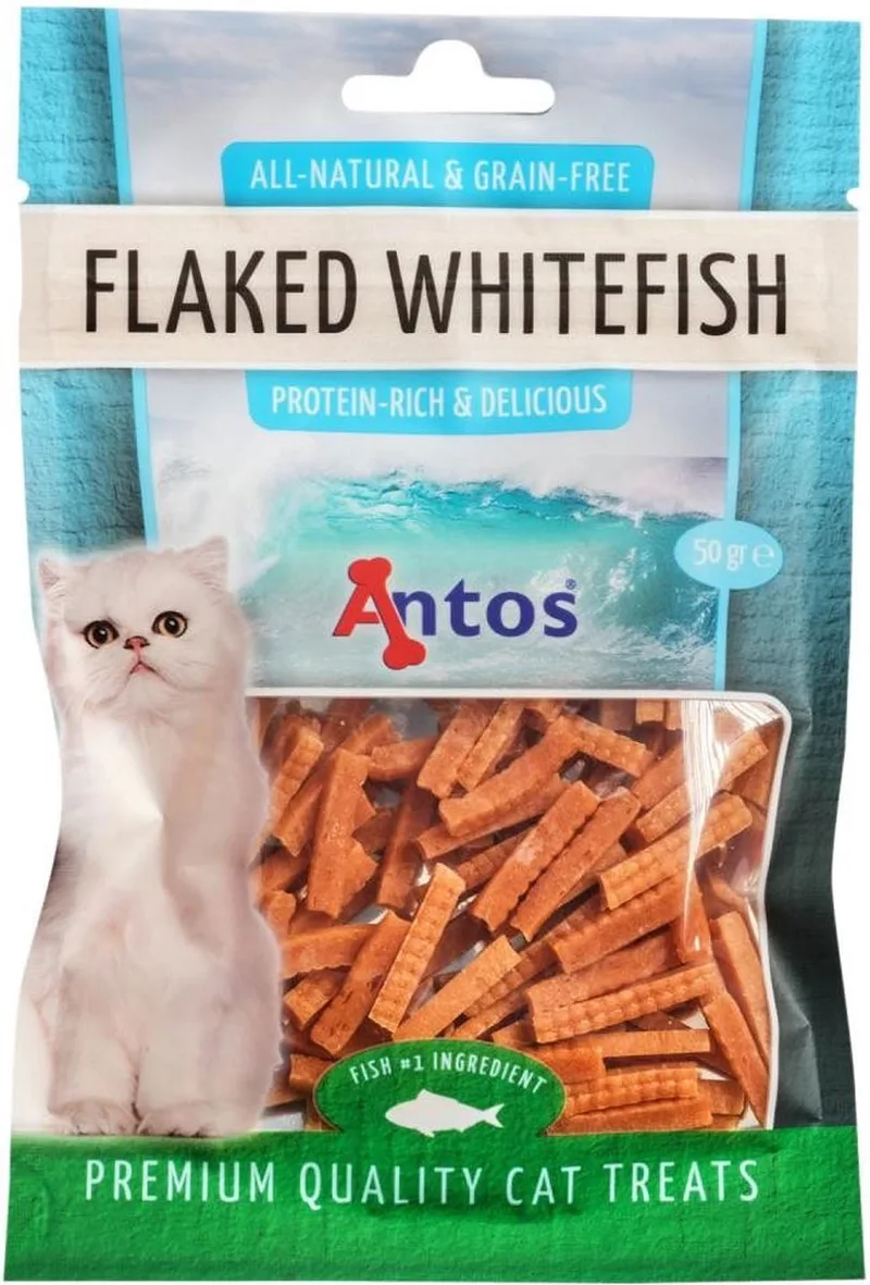 Cat Treats Flaked Witvis 50 gr - kattensnack - graanvrij - glutenvrij von Antos – Produktfoto