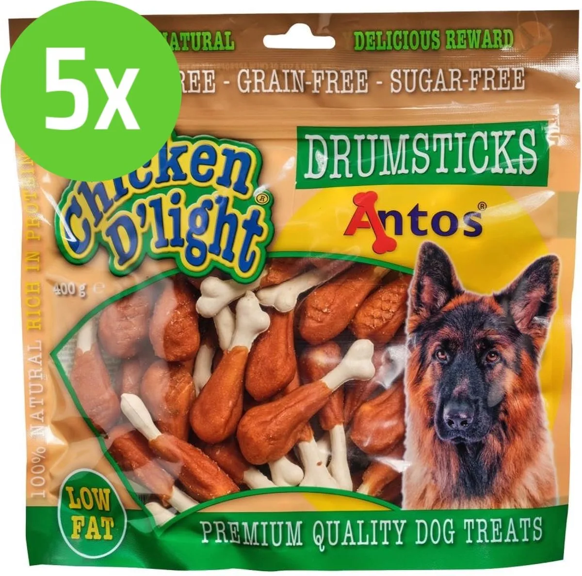 Chicken D'Light Drumsticks - hondensnack - 400 gram - 5 Zakken van Antos – productfoto