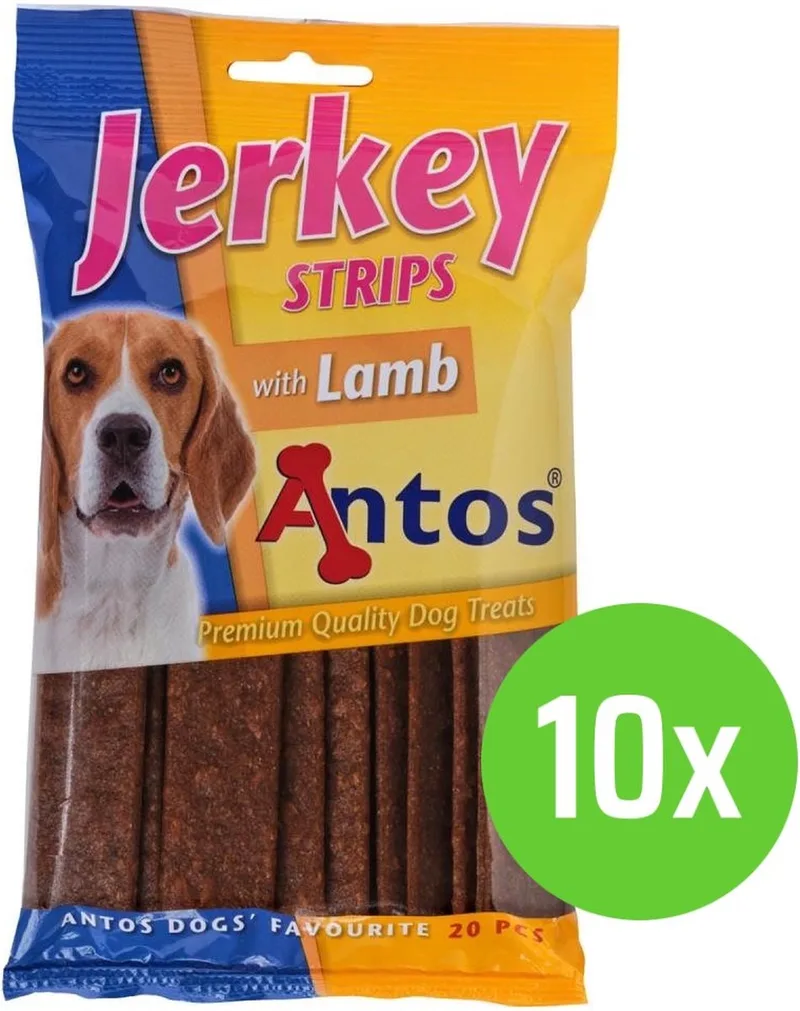 Jerkey Strips Lam - hondensnack - 20 Stuks - 10 Verpakkingen by Antos – product photo