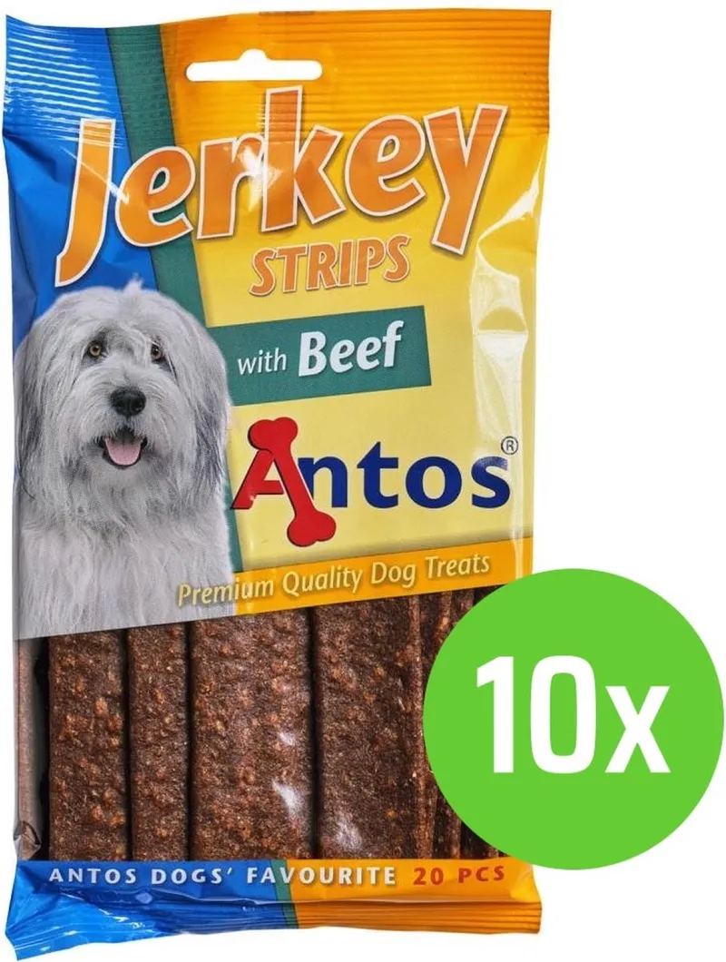 Jerkey Strips Rund - hondensnack - 20 Stuks - 10 Verpakkingen by Antos – product photo