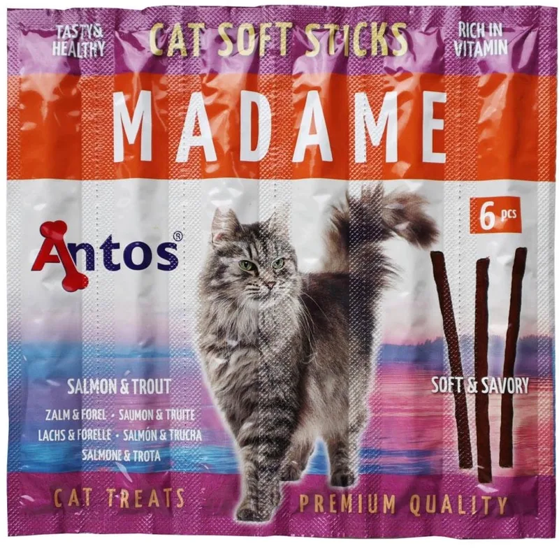 Kattensnacks - Zachte Sticks Zalm & Forel 30g - Zonder Suikers, Met Taurine de Antos – photo produit