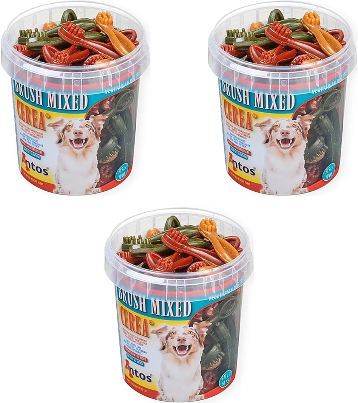 Mixed Brush Hondentraktatie - Gezonde Tanden, Aanvullende Dierenvoeding - 3 verpakkingen van 50 stuks - Multipack van Antos – productfoto