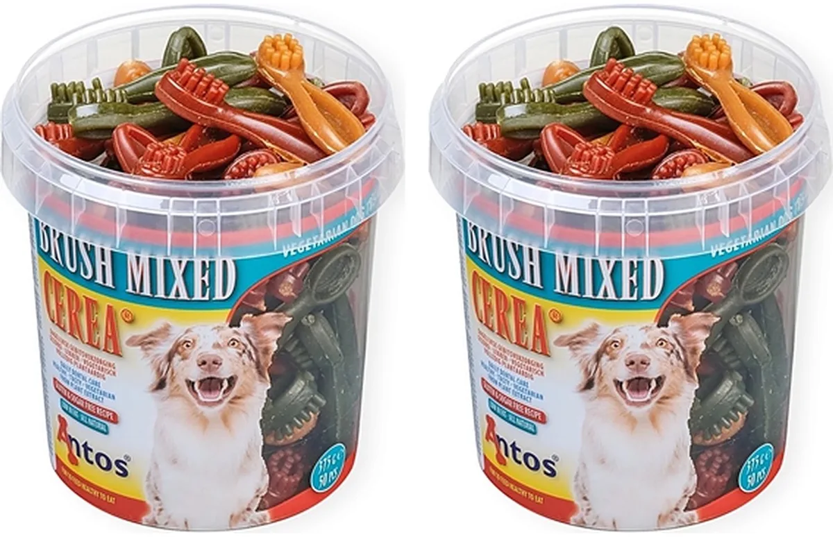 Mixed Brush Hondentraktatie - Gezonde Tanden, Aanvullende Dierenvoeding - 2 verpakkingen van 50 stuks - Multipack van Antos – productfoto
