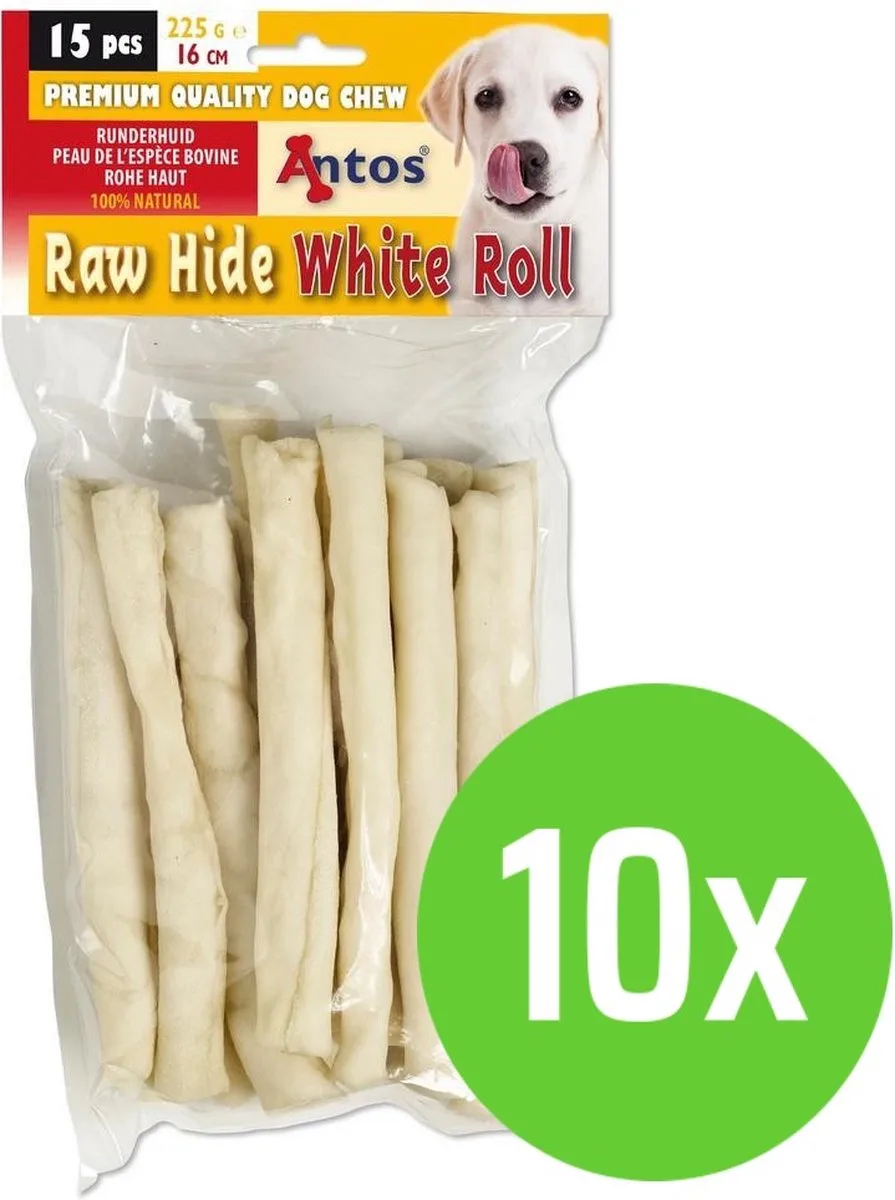 Raw Hide Witte Roll Sticks - 15 stuks - 10 verpakkingen de Antos – photo produit
