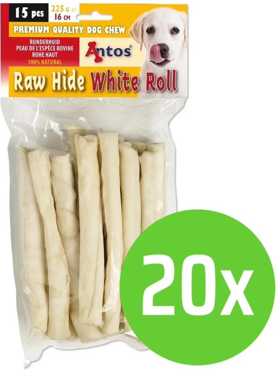 Raw Hide Witte Roll Sticks - 15 stuks - 20 verpakkingen de Antos – photo produit
