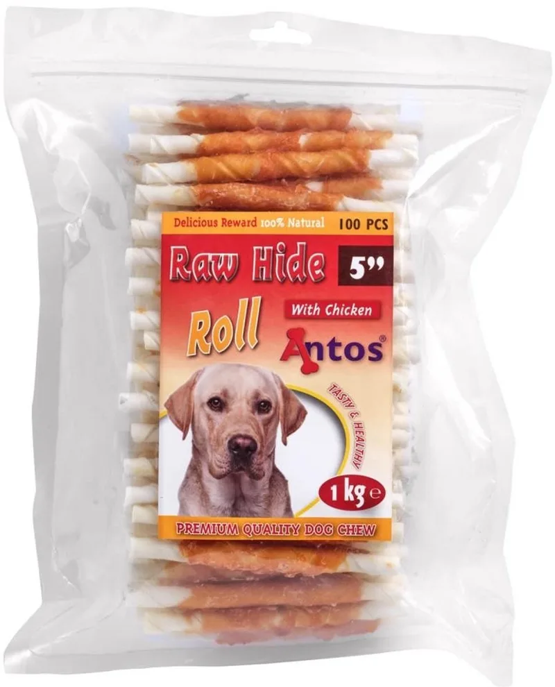 Zak 100 stuks kauwstaaf Runderhuid met Kip 12,5 cm. de Antos – photo produit