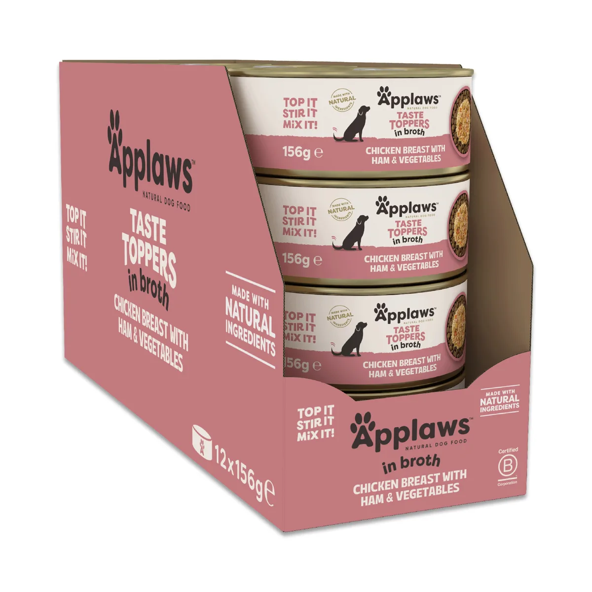 12x 156g Applaws Taste Toppers Natural in bouillon Kip met Ham nat hondenvoer van Applaws – productfoto