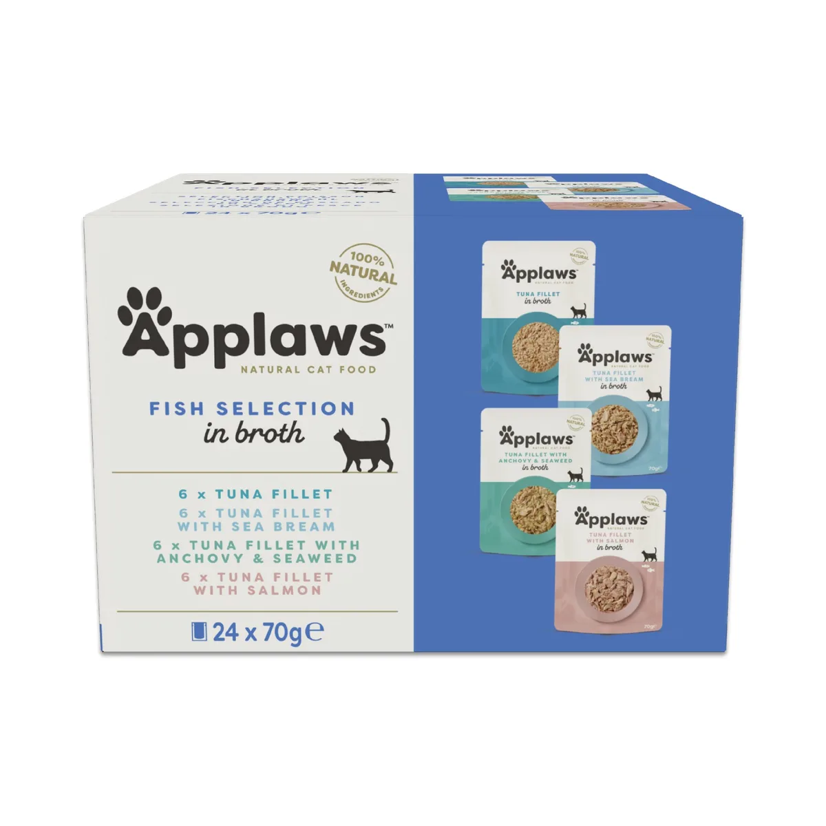 24x70g Visselectie (4 varianten) Applaws Cat Natural Visselectie in bouillon nat kattenvoer by Applaws – product photo