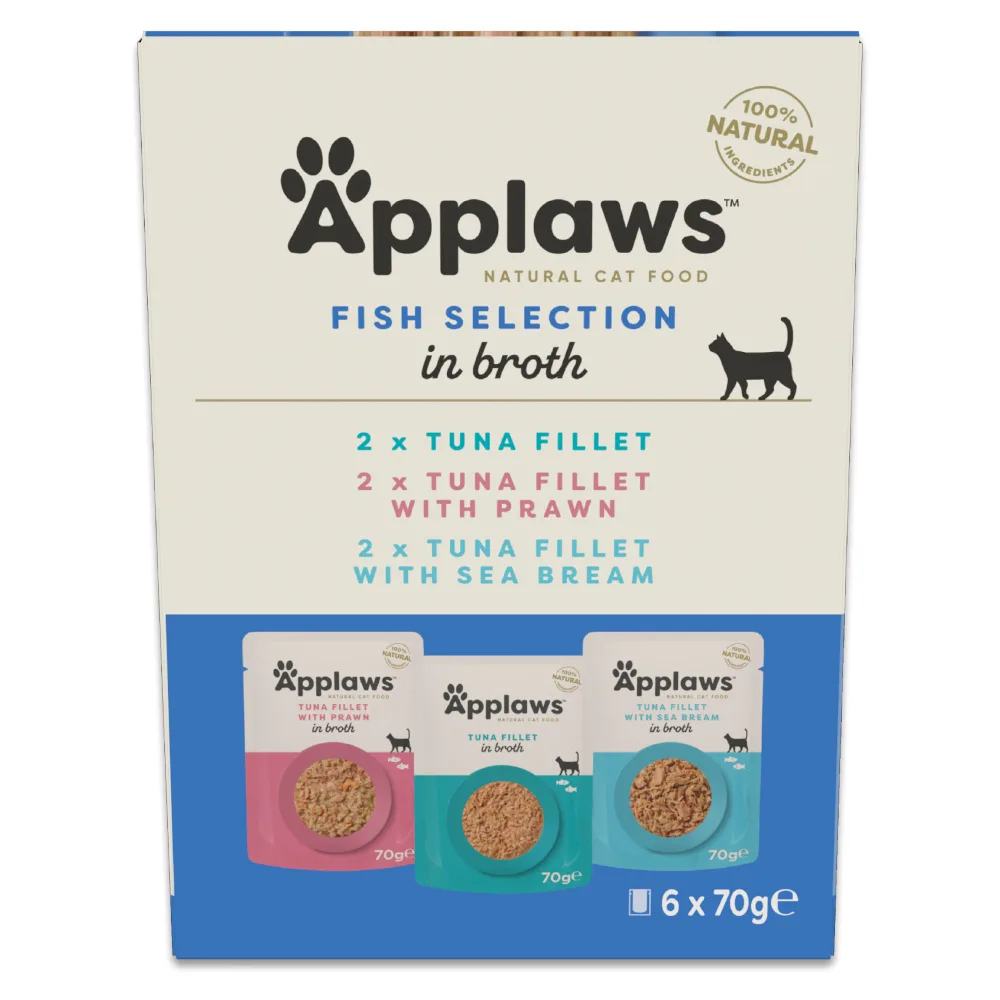6x70g Applaws Pouch met bouillon Mixpack Tonijn (3 smaken) nat kattenvoer van Applaws – productfoto