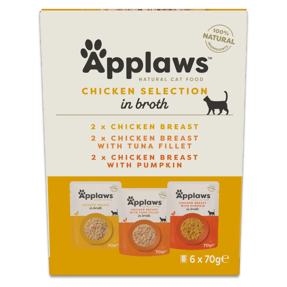 6x70g Applaws Pouch met bouillonmixpak kip (3 soorten) natvoer voor katten by Applaws – product photo