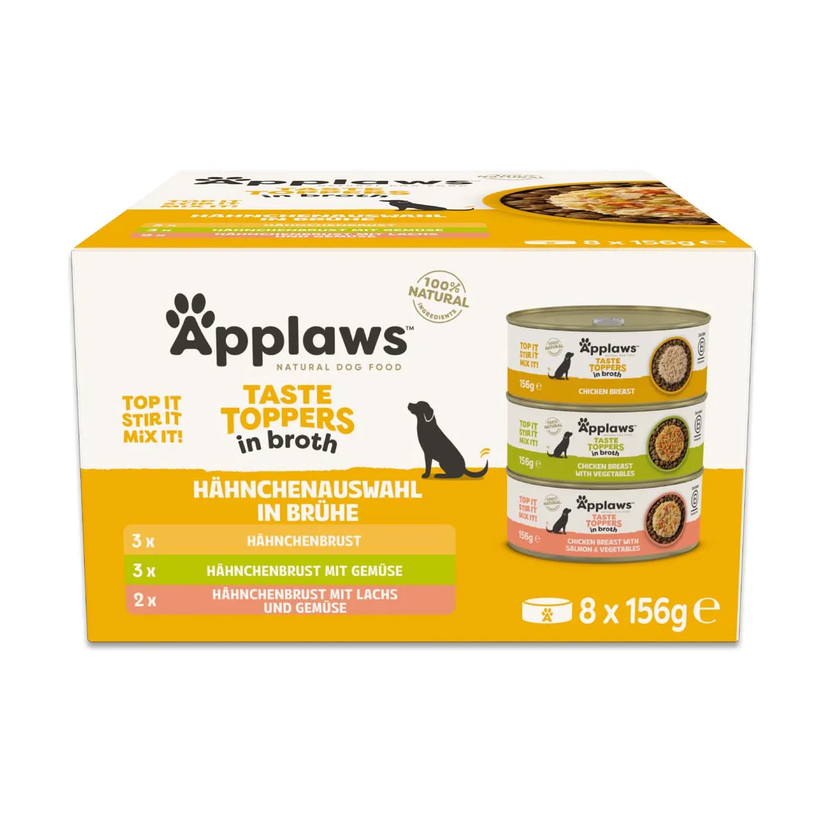 8x156g Applaws Taste Toppers in Bouillon Probeerpakket Hondenvoer nat van Applaws – productfoto