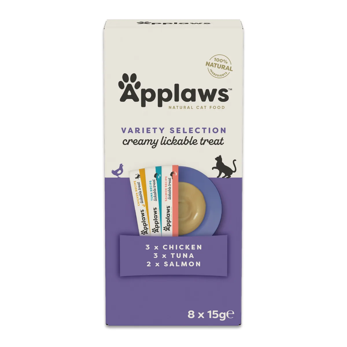 8x15g Applaws romige traktatie mix pakket (3 smaken) kattensnacks van Applaws – productfoto