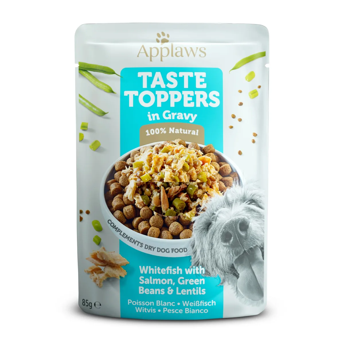 Dog Taste Toppers Witvis met zalm in jus 85 gr. - per 12 stuks van Applaws – productfoto